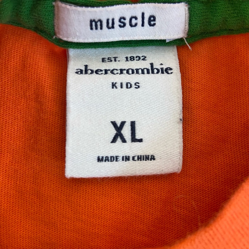 Abercrombie Kids Muscle Tee “fitch TRACK 9”Graphics Embroidered Orange Green XL - Picture 2 of 6